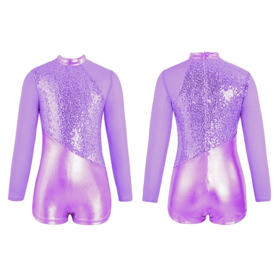 renvena Girls Sparkling Metallic Leotards Gymnastics Ballet Jazz Latin Dance Jumpsuit Bodysuit Unitards Biketards