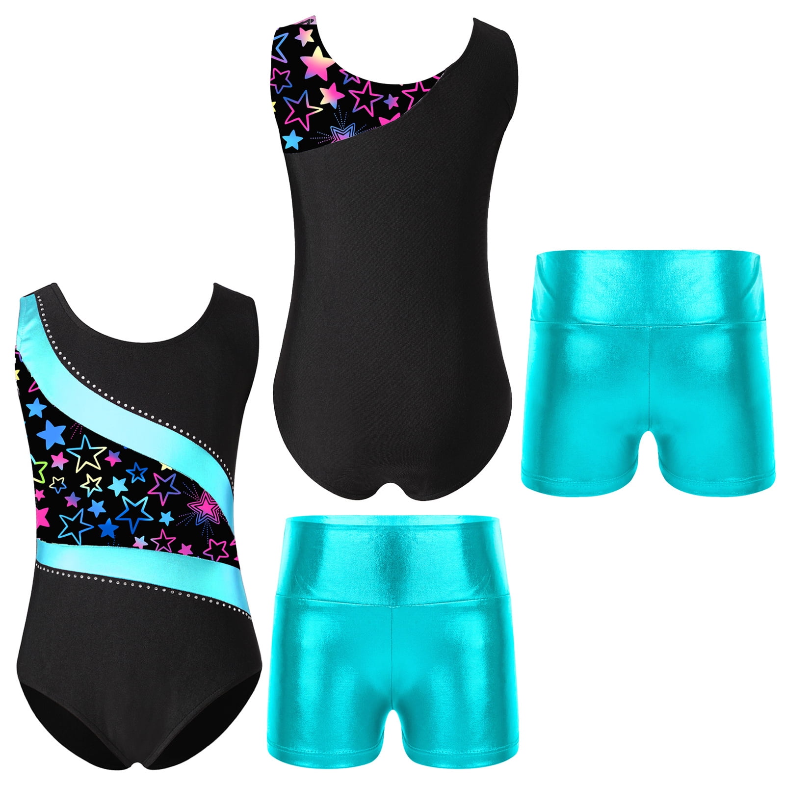 renvena Girls Sparkly Tumbling Dance Bodysuit Athletic Suit Scoop Neck ...