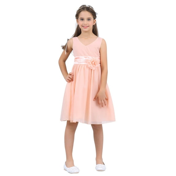 renvena Girls Toddler Kids Flower Chiffon Pleated Bridesmaid Wedding Pageant Party Dress
