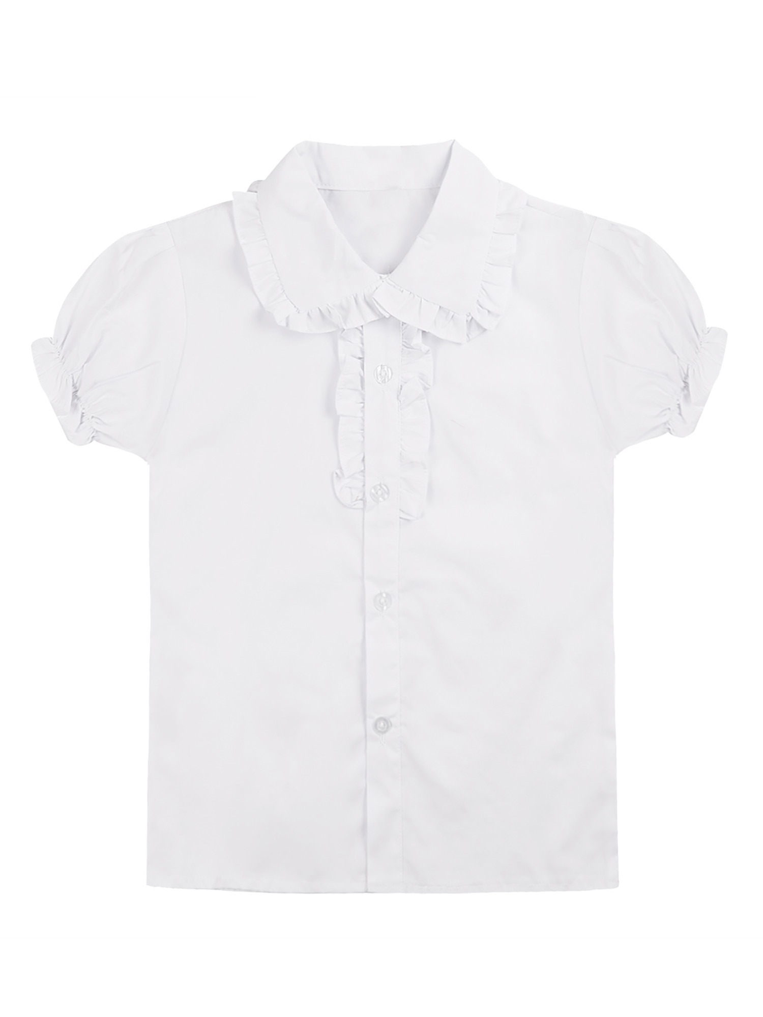 renvena Girls' White Short Puff Sleeve Button-Down Shirt Blouse School ...