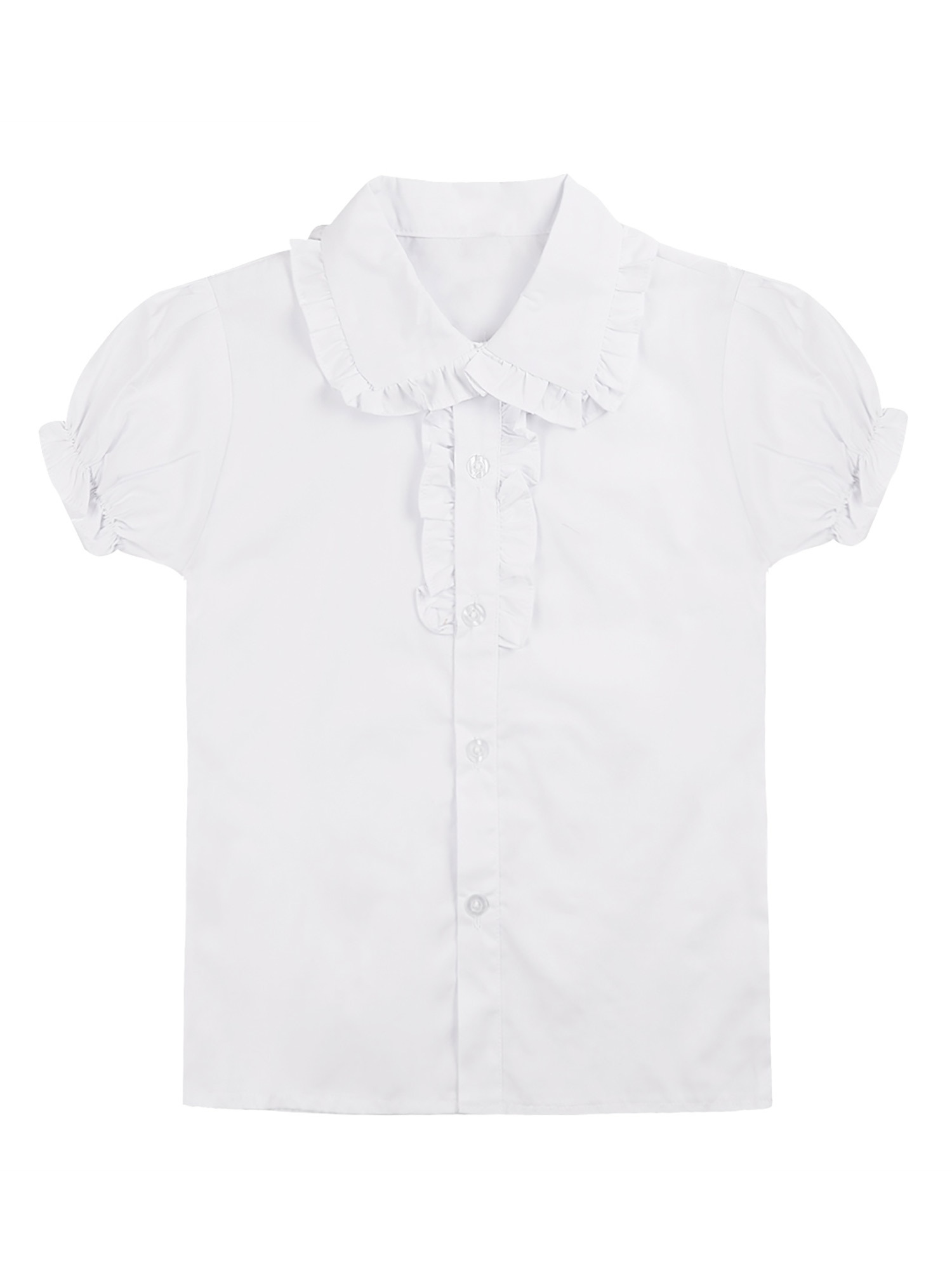 renvena Girls' White Short Puff Sleeve ButtonDown Shirt Blouse School