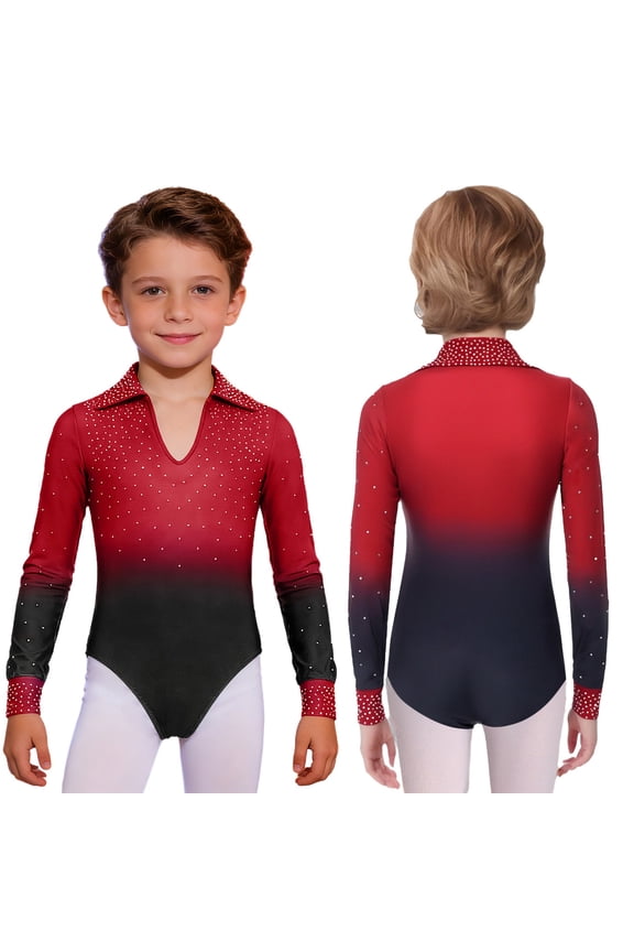 Gymnastics Leotards for Boys Rhinestone Figure Ice Skating Jumpsuit Tank Ballet Unitard Burgundy 10