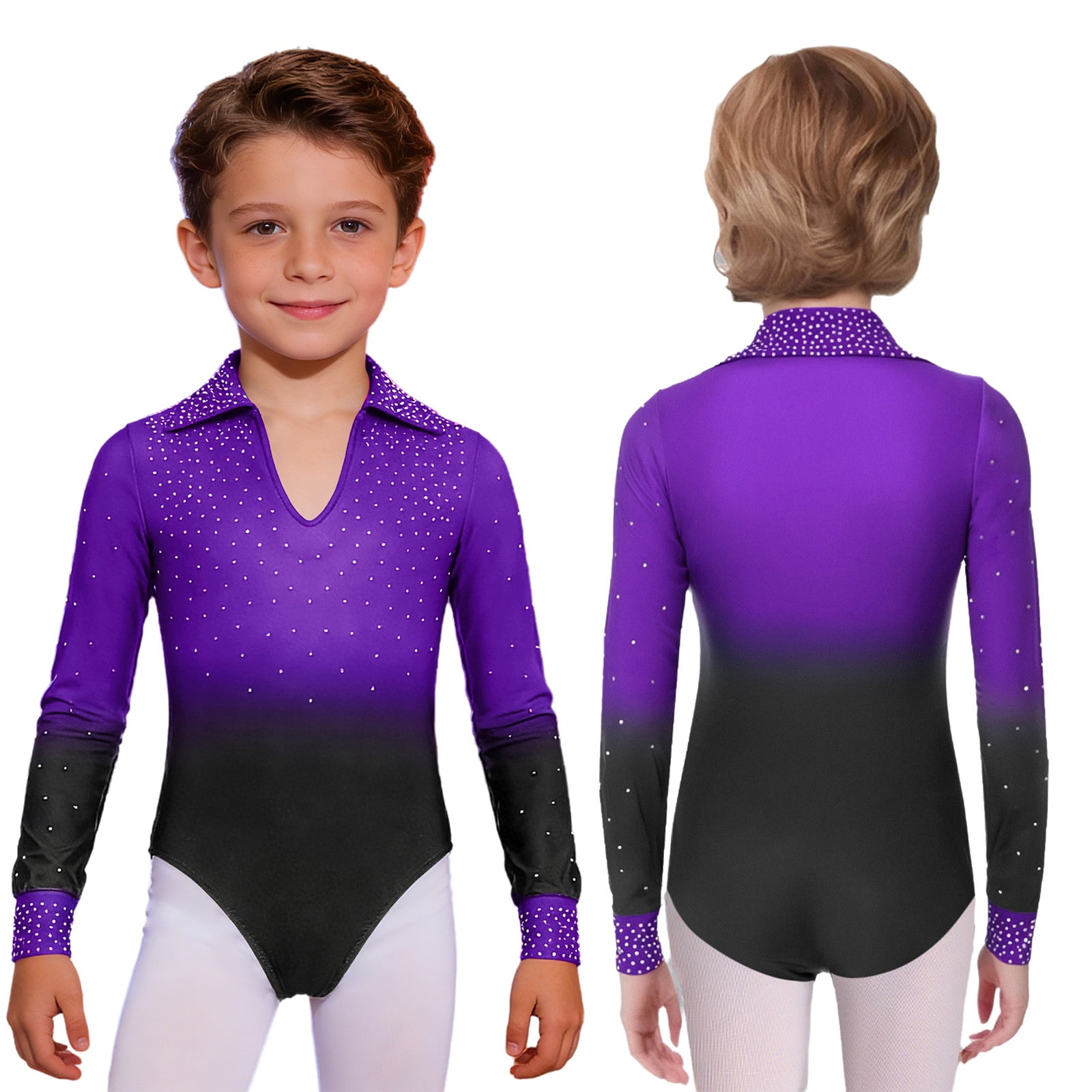 renvena Gymnastics Leotards for Boys Rhinestone Figure Ice Skating
