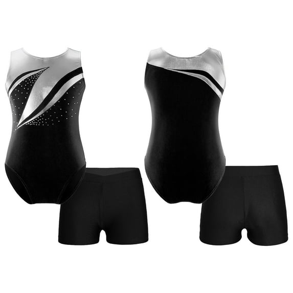 renvena Gymnastics Leotards for Girls Biketards with Shorts Practice Outfits Sleeveless Ballet Dance Size 6-14 A Black 8