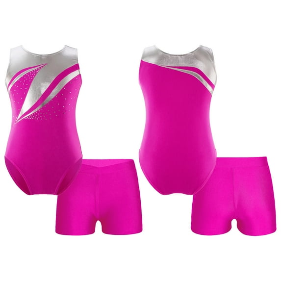 renvena Gymnastics Leotards for Girls Biketards with Shorts Practice Outfits Sleeveless Ballet Dance Size 6-14 Rose 8