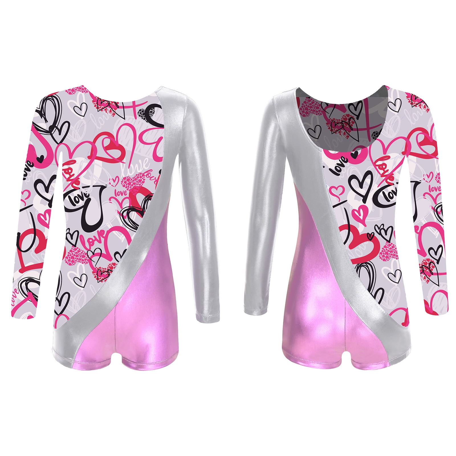 renvena Kid Girls Long Sleeve Gymnastics Dance Leotard Unitards Ballet Short Biketard Dancewear