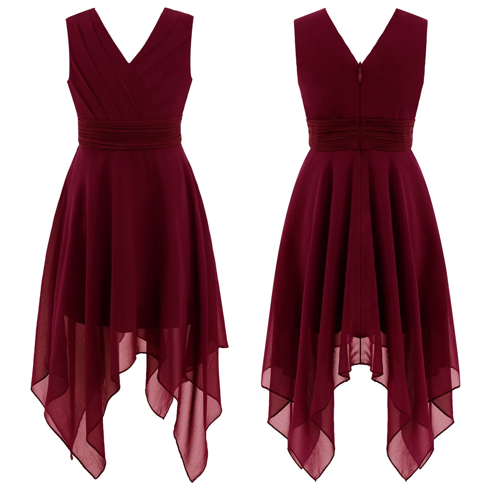 Flutter Sleeves V-neck Asymmetrical Junior Bridesmaid Dresses Taupe main image 1