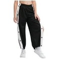 thumbnail image 1 of renvena Kids Boys Basketball Pants Side Split Press Button Athletic Sweatpants Track Bottoms Black 15-16, 1 of 7