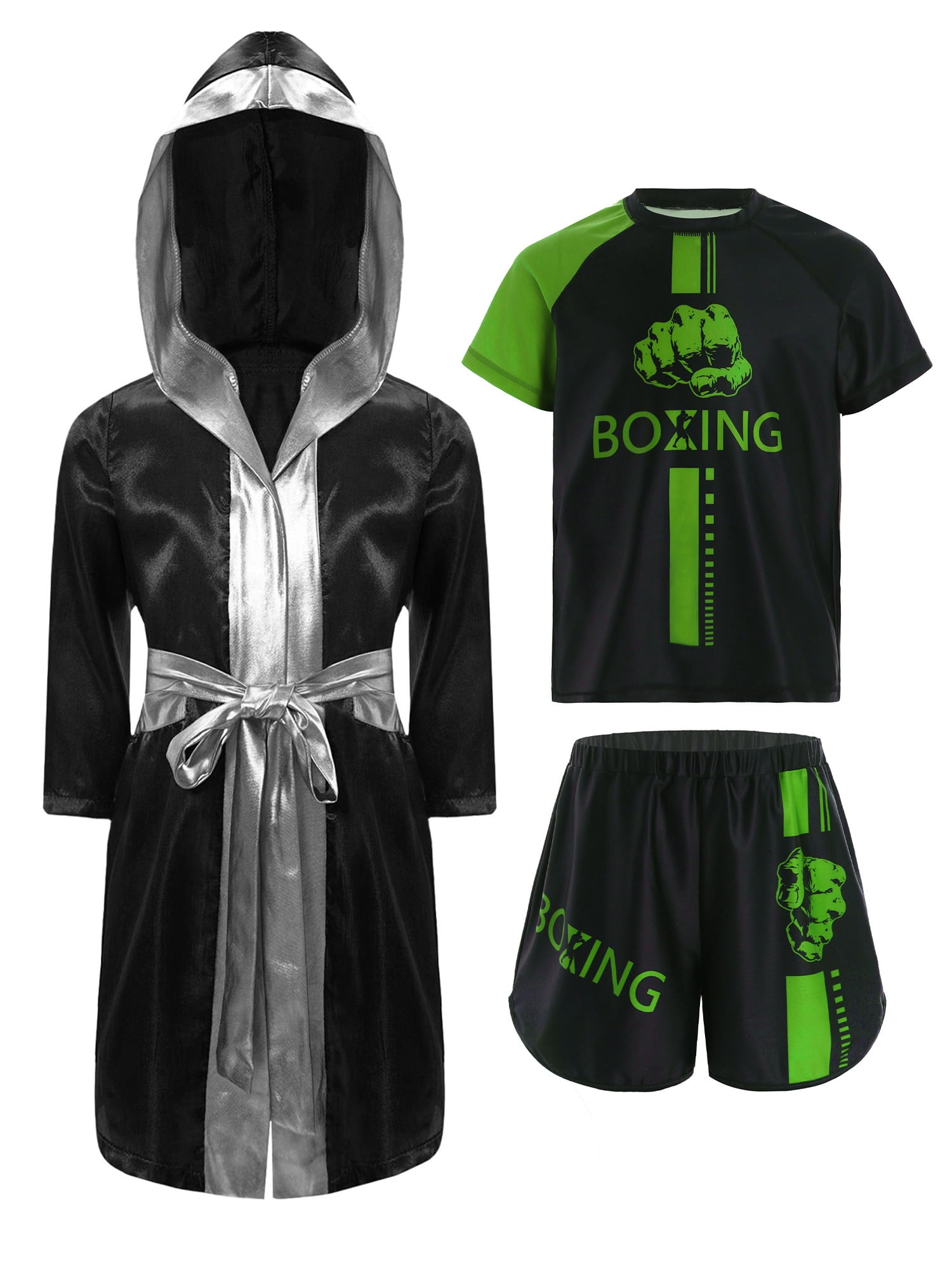 renvena Kids Boys Boxing Uniform Long Sleeve Open Front Hooded Cloak ...