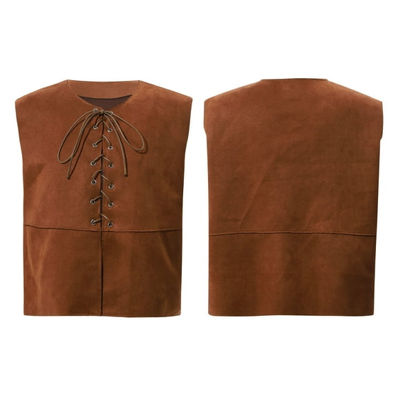 renvena Kids Boys Gothic Waistcoat Renaissance Steampunk Lace-up Vest Halloween Sleeveless Top Medieval Costume Size 4-16 A Dark Brown 14