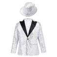 thumbnail image 1 of renvena Kids Boys Wedding Party Dress Coat Shiny Sequins Formal Tuxedo Suit with Fedora Hat Silver 8, 1 of 7