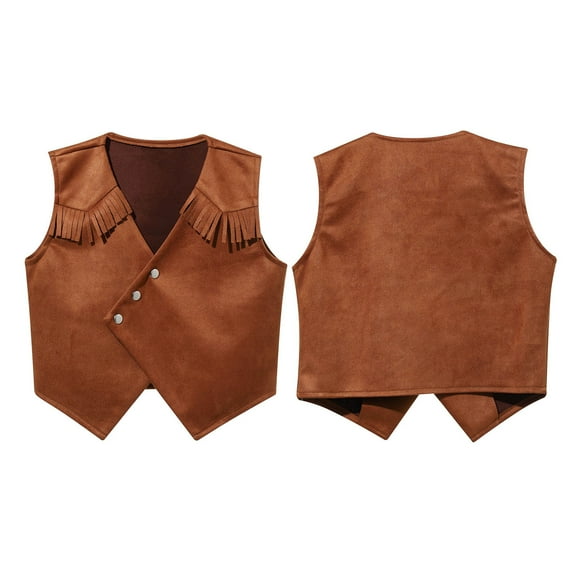 renvena Kids Boys Western Cowboy Vest Tassels Vest for Theme Party Carnival Dress Up Brown 12