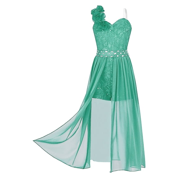 renvena Kids Flower Girl's Romper Dress Sweetheart One Shoulder Flowy Princess Junior Bridesmaid 6-16 Mint Green 14