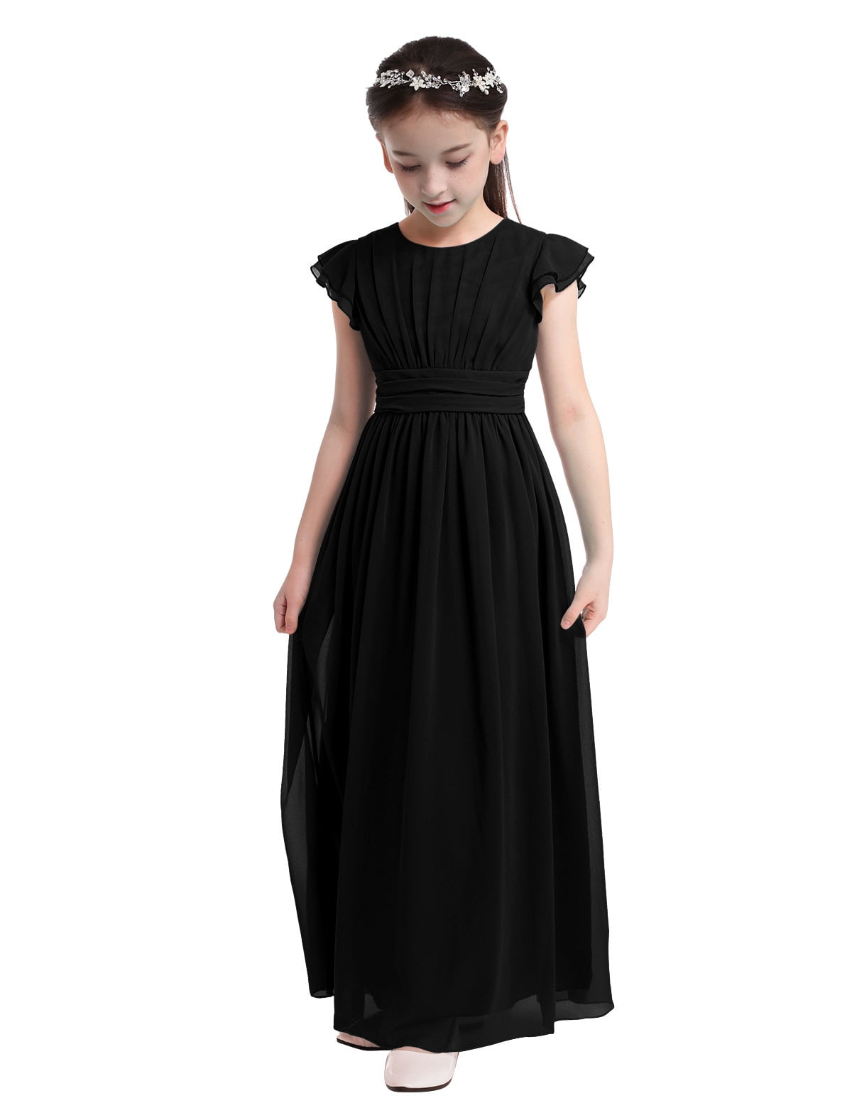 VeraQueen Girls One Shoulder Beaded Organza Pageant Dress - Dark Green A-Line Long Ball Gown - View #4