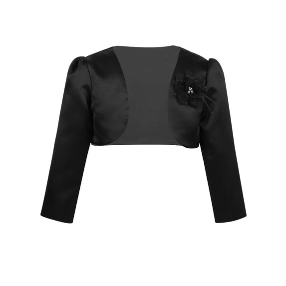 renvena Kids Flower Girls Stain Long Sleeves Bolero Shrug Jacket Wedding Party Princess Dress Cover Up
