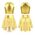 thumbnail image 1 of renvena Kids Girls 2 Piece Metallic Dance Outfits Sleeveless Crop Top with Irregular Hem Skirt 8-14 A Gold 8, 1 of 7