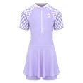 thumbnail image 1 of renvena Kids Girls 2 Piece Swimsuit Rash Guard Beachwear Short Sleeve Swimwear with Swim Skirts Set Purple 6XL, 1 of 7