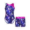 thumbnail image 1 of renvena Kids Girls 2Pcs Dance Outfits Cartoon Print Leotard and Boyshorts Gymnastics Dancewear Sets Size 4-16 Navy Blue 14, 1 of 7