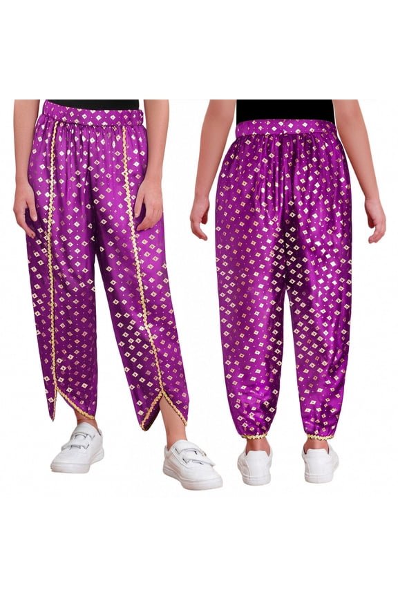 Kids Girls Arabian Princess Costume Sparkly Elastic Waistband Harem Dance Pants for Party Purple 6