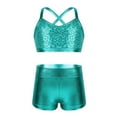 thumbnail image 1 of renvena Kids Girls Basic 2 Piece Active Dancewear Outfit Sequined Crop Top and Shorts Set, 1 of 7