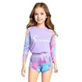 thumbnail image 1 of renvena Kids Girls Beach Water Play Swimsuit Sun Protection Rash Guard Bathing Suit Swimwear A Purple 11-13, 1 of 7