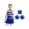 thumbnail image 1 of renvena Kids Girls Cheer Leader Uniform Cheerleading Dance Dress with Pom Poms Headwear B Royal Blue 14, 1 of 7