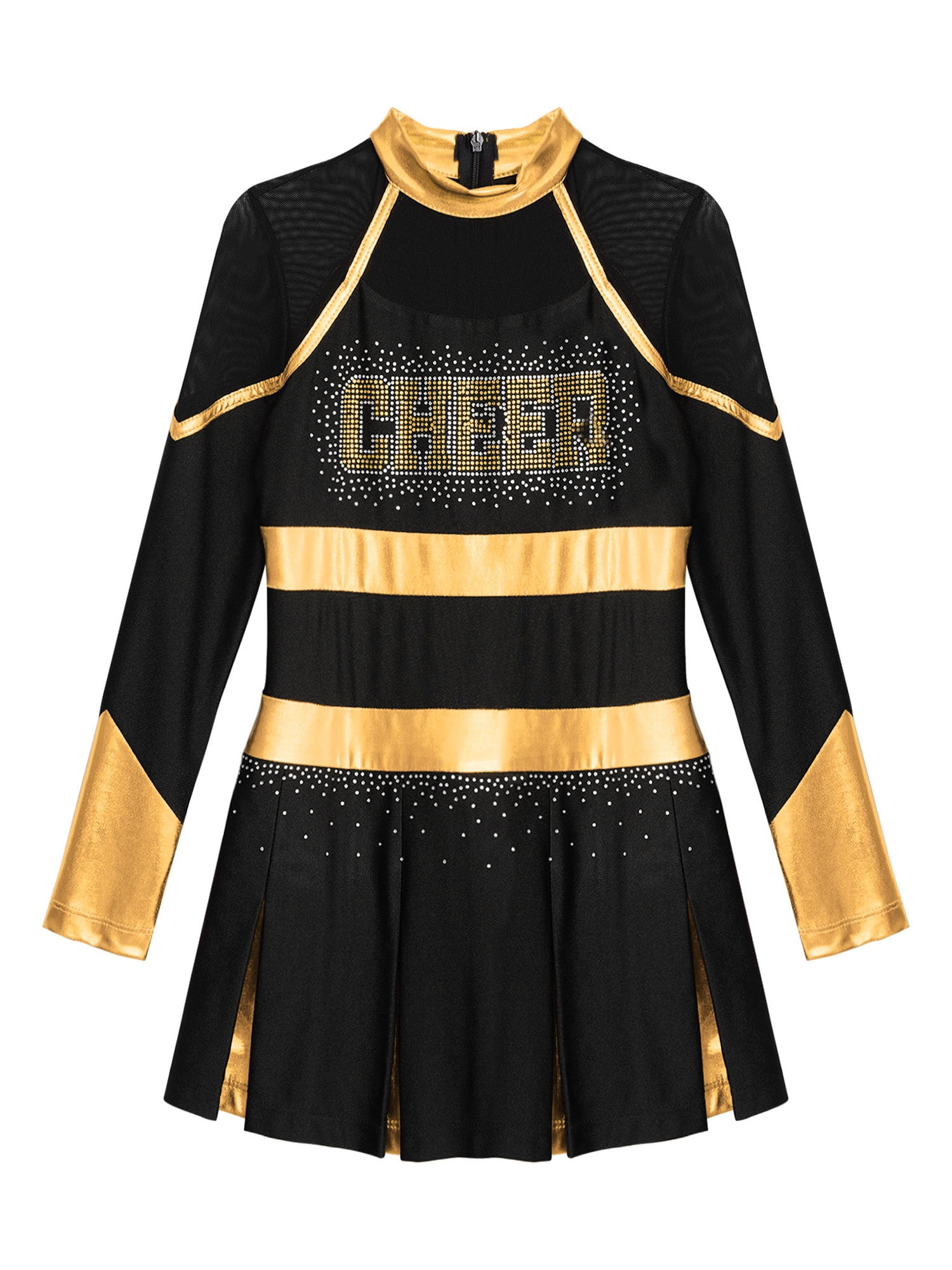 Renvena Costume Cheerleader Bambina Con Pompon, Vestito Maniche Lunghe Con Strisc, Copricapo E Calzini - Per Spettacoli, Carnevale, Danza, Taglie Da 6 A 16 Anni - 3