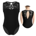 thumbnail image 1 of renvena Kids Girls Classic Ballet Dance Leotard Gymnastic Active Sleeveless Floral Lace Splice Keyhole Back Bodysuit, 1 of 7
