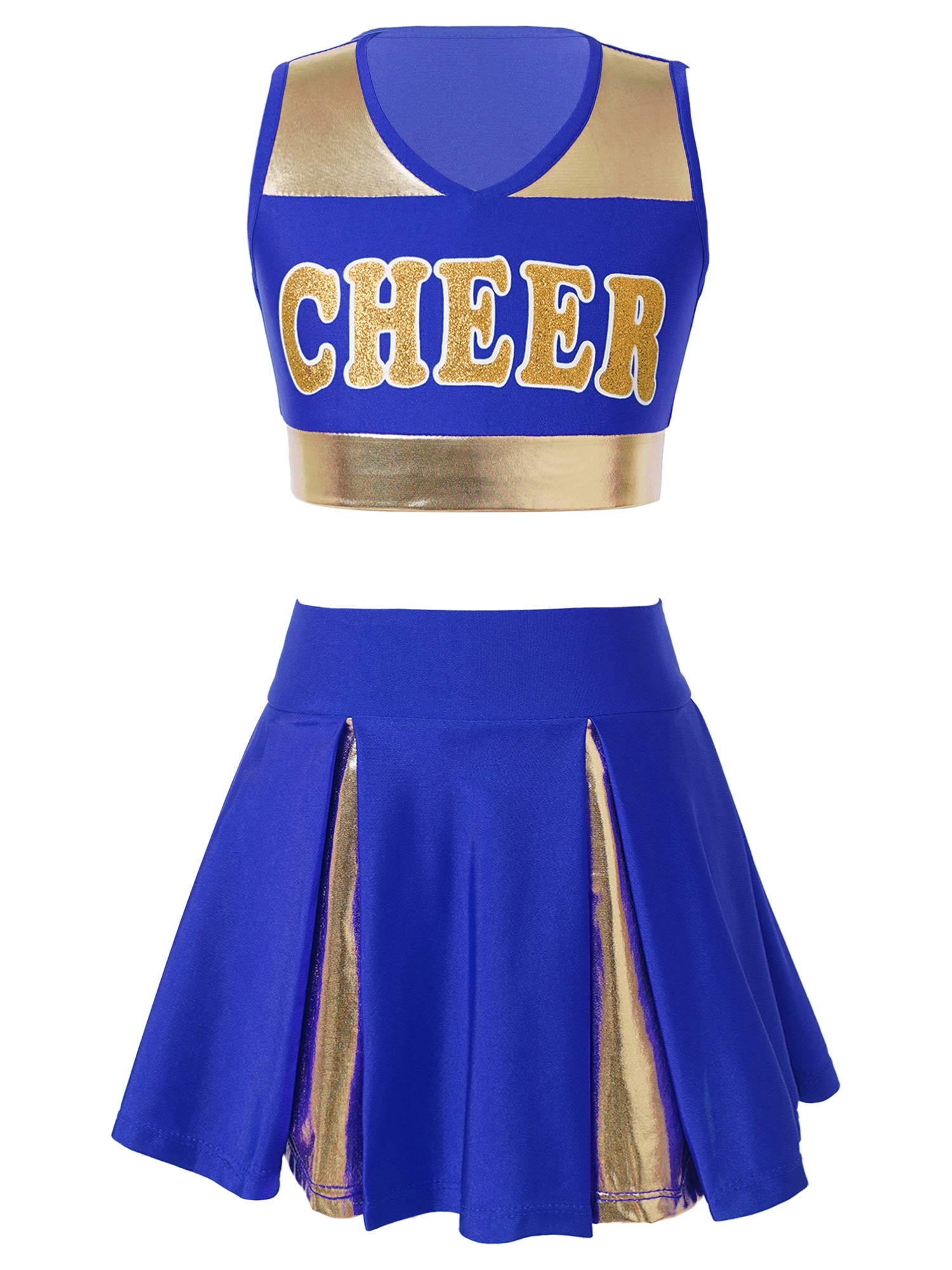 renvena Kids Girls Crop Top with Pleated Skirt Cheer Leader High