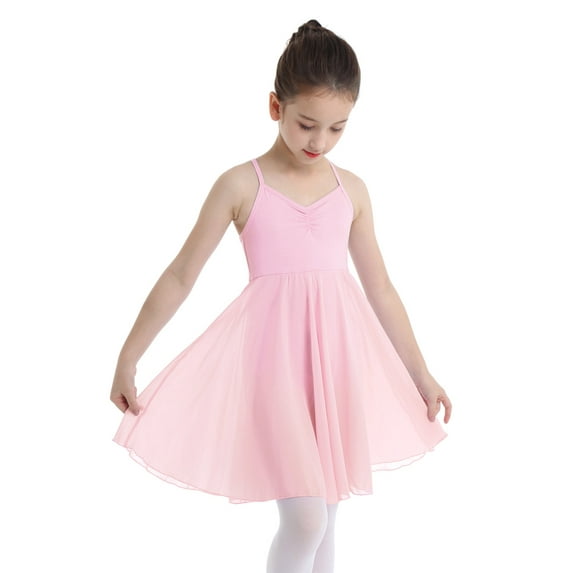 renvena Kids Girls Cross Strap Camisole Gymnastic Ballet Leotard Dance Tutu Skirt Dress