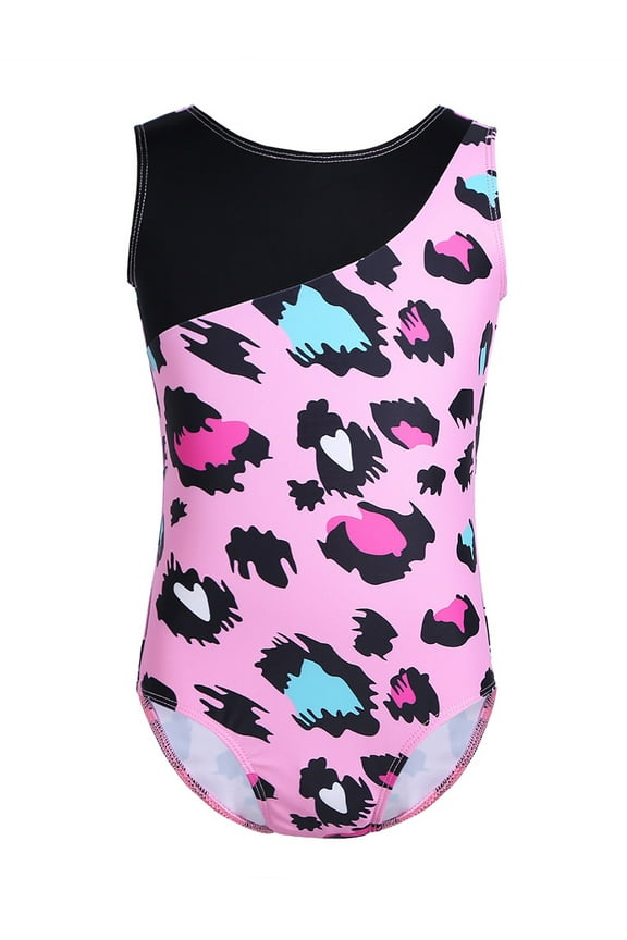Kids Girls Cute Leopard Pattern Gymnastics Leotard Dancing Tumbling Tank Top Athletic Bodysuit