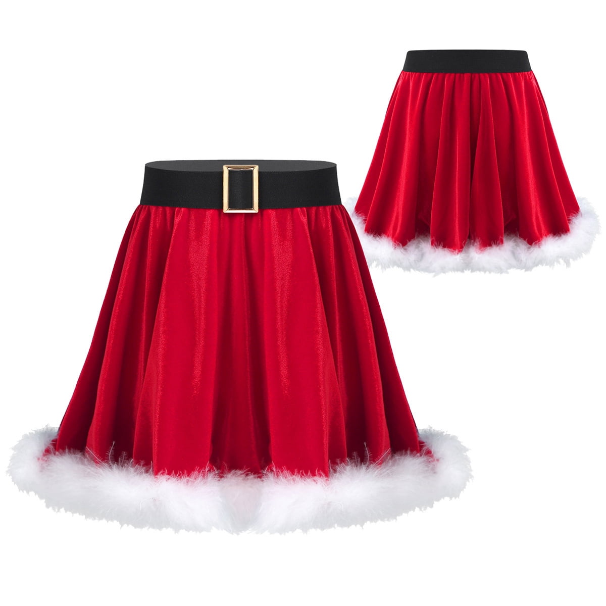 Santa's Helper A-Line Mini Skirt in Red Plaid Plush Velvet