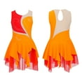 thumbnail image 1 of renvena Kids Girls Figure Ice Skating Dress Rhinestone Irregular Mesh Hem Gymnastic Tutu Dancewear Size 6-16 A Orange 12, 1 of 7