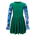 thumbnail image 1 of renvena Kids Girls Floral Long Sleeve Modest Swim Dress Beach Rashguard Swimsuit 6-16 A Dark Green 12, 1 of 7