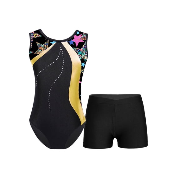 renvena Kids Girls Gymnastics Leotard with Shorts Set Ballet Dance Leotard Bodysuit Outfits Yellow 11-12
