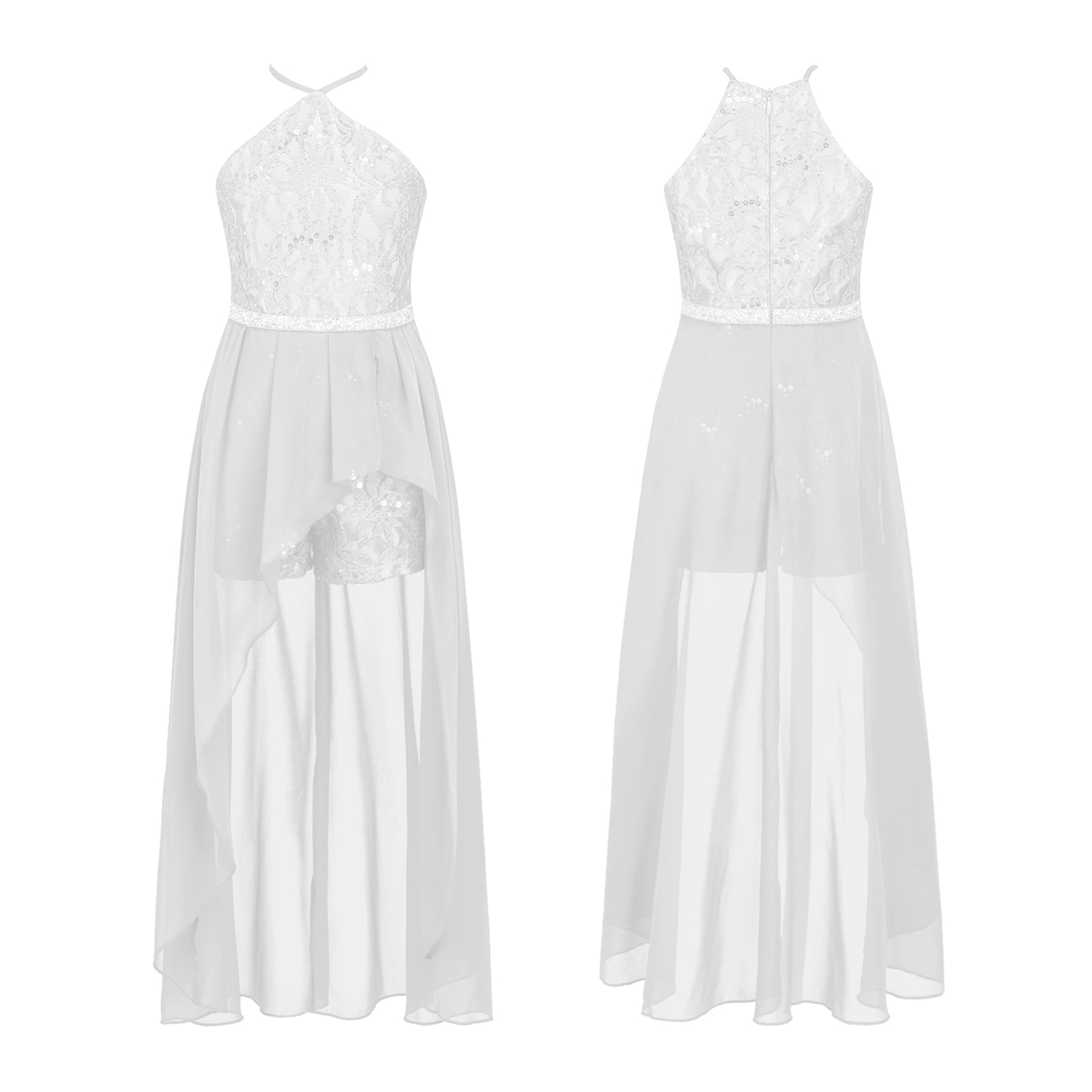 renvena Kids Girls Halter Lace Junior Bridesmaid Dresses Wedding Party Evening Gown Sequin