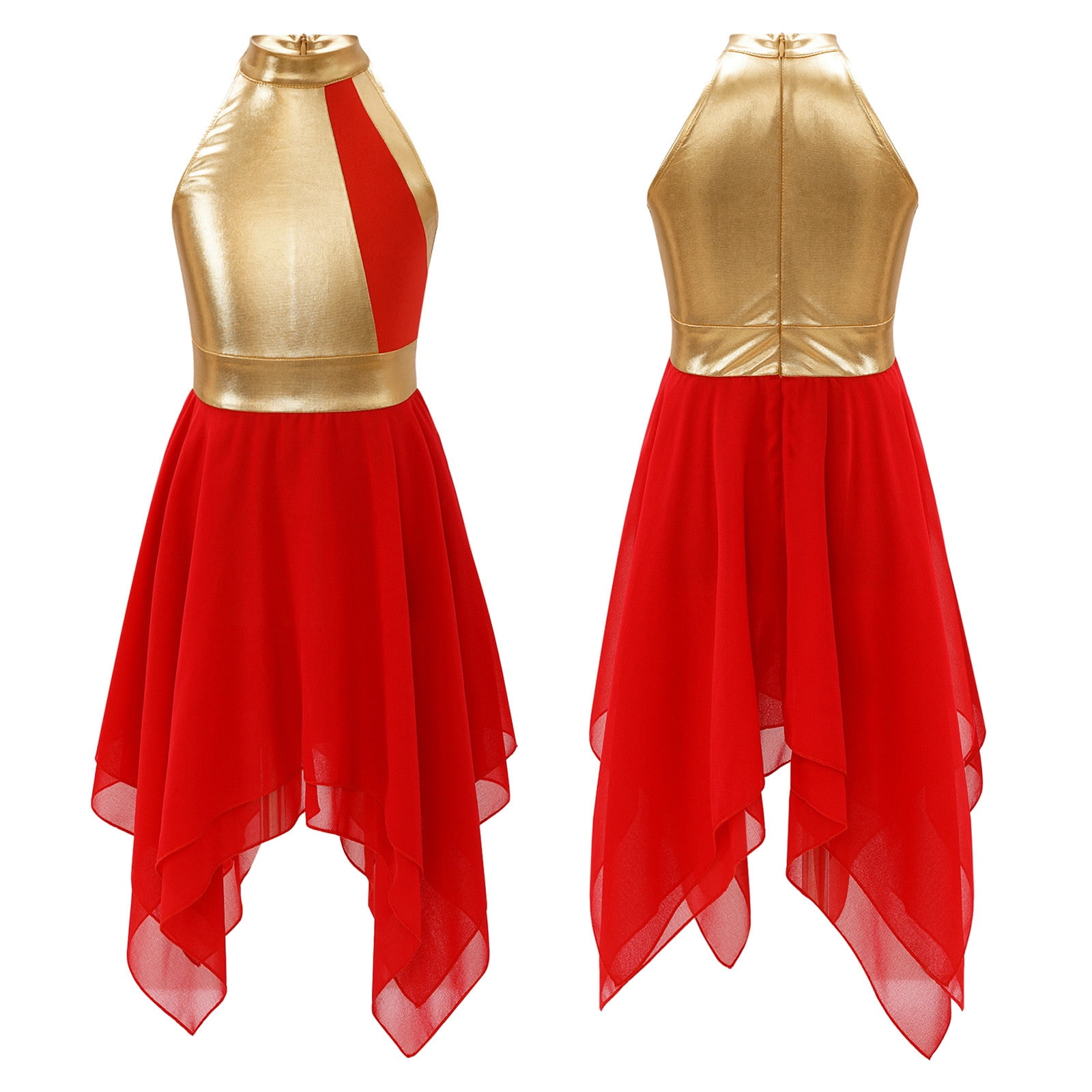 renvena Kids Girls Halter Metallic Praise Overlay Dress Chiffon ...