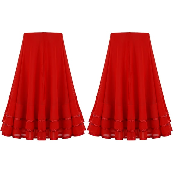 renvena Kids Girls High Waist A Line Midi Skirt Elegant Ballroom Dance Wear 6-14 Red 12