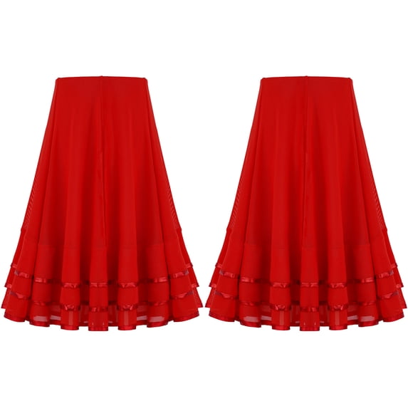 renvena Kids Girls High Waist A Line Midi Skirt Elegant Ballroom Dance Wear 6-14 Red 8