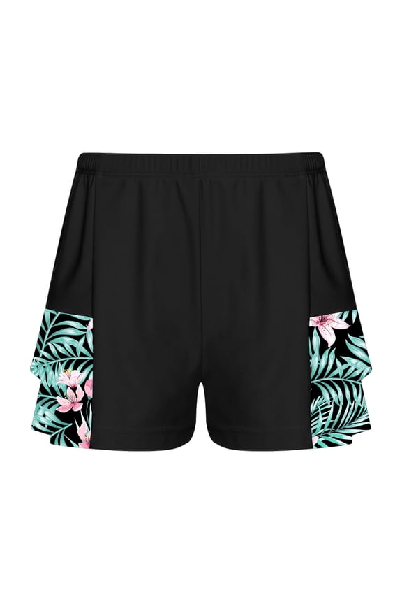 Kids Girls High Waist Swim Shorts Ruffles Side Athletic Trunks Summer Hot Bottoms Black 12