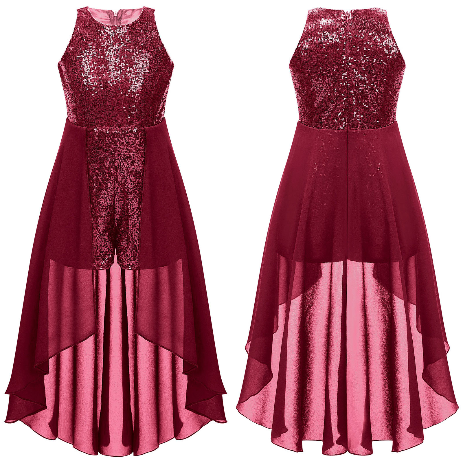 renvena Kids Girls Junior Bridesmaid Chiffon Wedding Birthday Party Long Gown Dress 6 16 Burgundy 8 Walmart