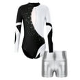 thumbnail image 1 of renvena Kids Girls Long Sleeve Gymnastic Leotard Ballet Dance Bodysuit Top  with Metallic Shorts Dancewear, 1 of 7