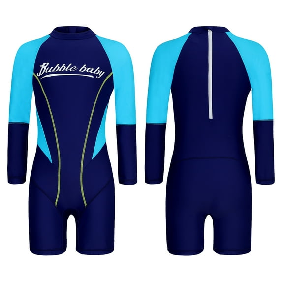 renvena Kids Girls Long Sleeve One Piece Bathing Suit UV Sun Protection Swimsuit Beach Sports Swimwear Navy Blue 11-12