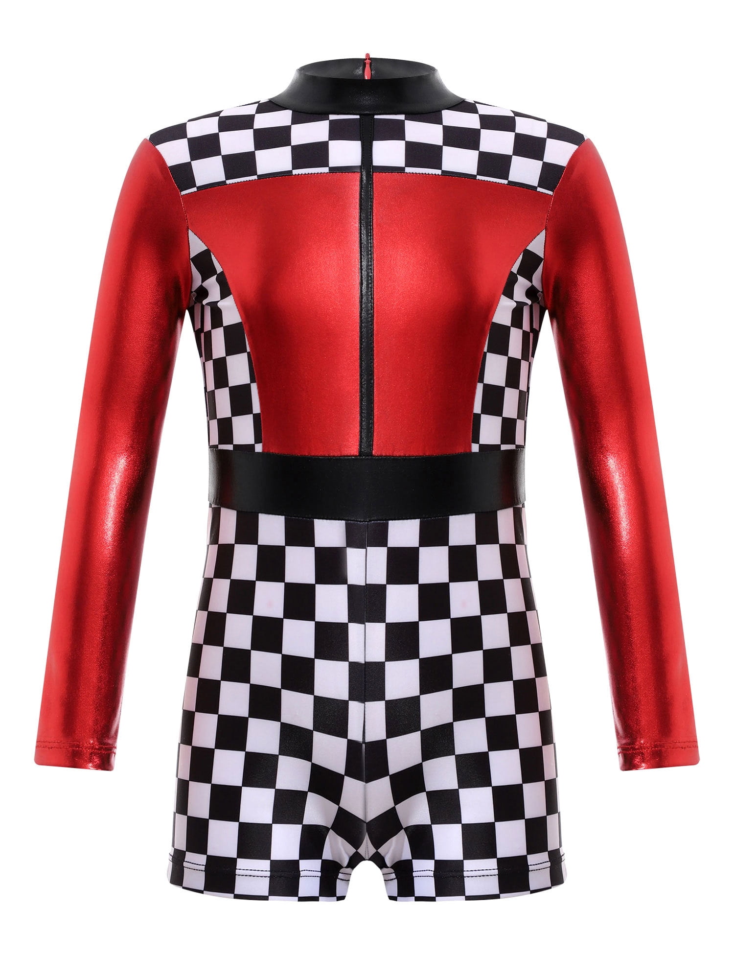 renvena Kids Girls Long Sleeved Race Car Driver Jumpsuit Checkerboard