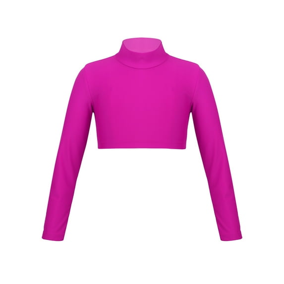 renvena Kids Girls Long Sleeves Crop Top Ballet Dance Stage Performance Top Rose_Red 14