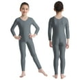 thumbnail image 1 of renvena Kids Girls Long Sleeves Full Body Unitard Gymnastics Leotard Dancewear Size 3-14 Grey 10-12, 1 of 7