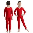 thumbnail image 1 of renvena Kids Girls Long Sleeves Full Body Unitard Gymnastics Leotard Dancewear Size 3-14 Red 8-10, 1 of 7