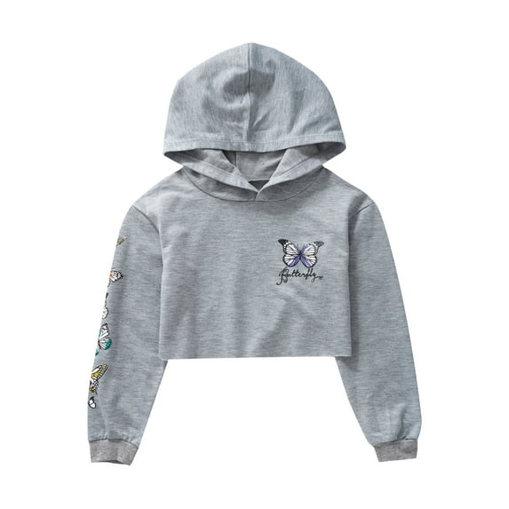 renvena Kids Girls Long Sleeves Pullover Hooded Sweatshirts Crop Tops Hip Hop Cropped Hoodie Size 4-16 Grey 8