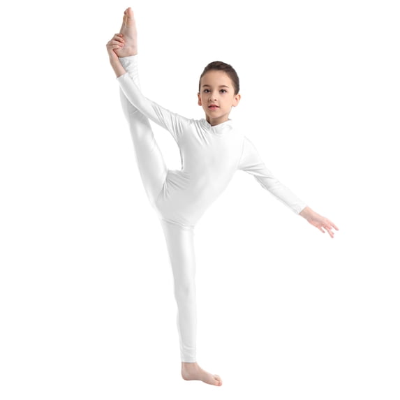 renvena Kids Girls Long Sleeves Zippered Back Ballet Dance Gymnastics Leotard Unitard Ivory 7-8