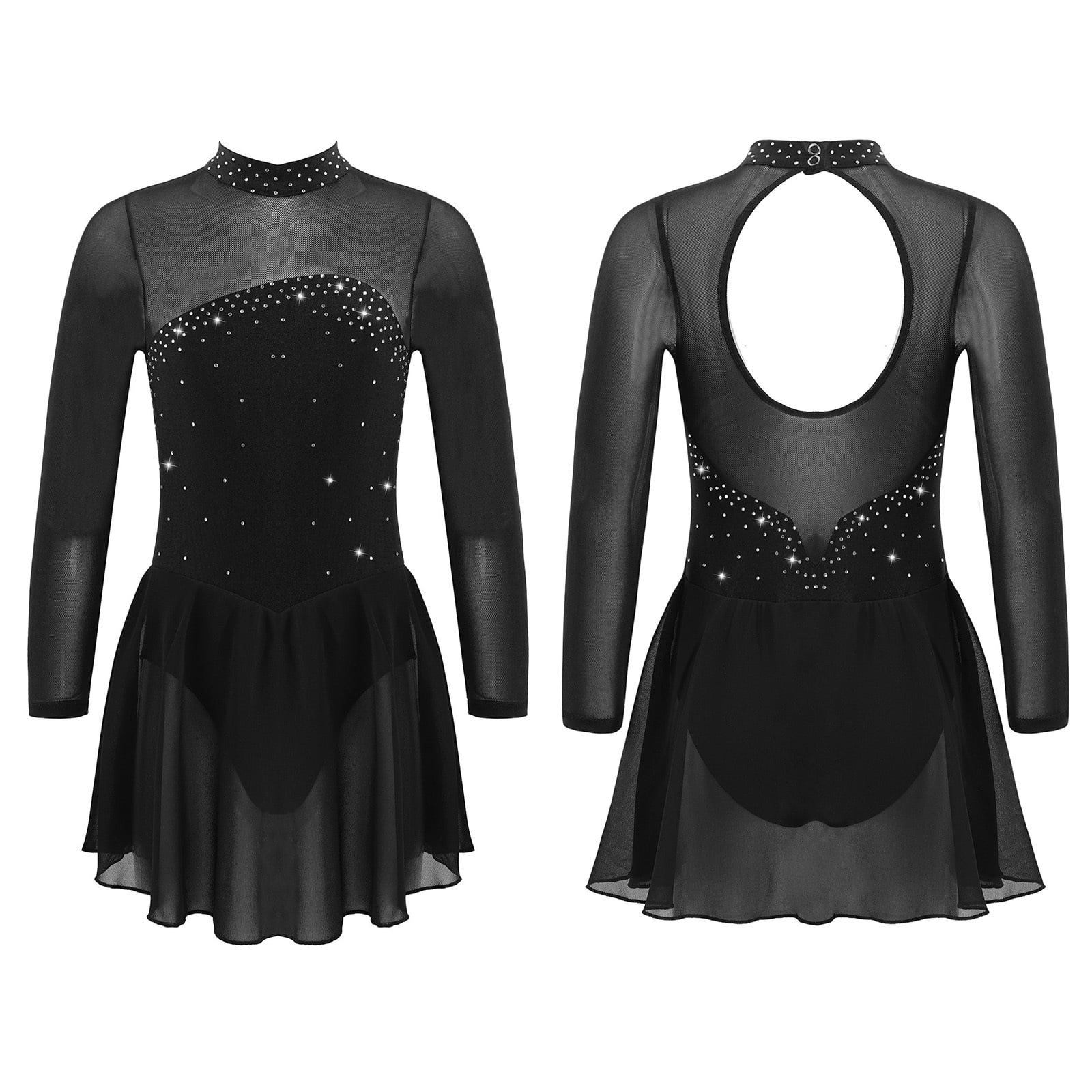 renvena Kids Girls Mesh Shiny Rhinestones Figure Ice Skating Roller Skating  Dress 4-16 Black 10 - Walmart.com